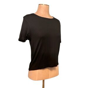 Victoria's Secret Womens Combed Ribbed Short Sleeve Crop Top Black Large NWT